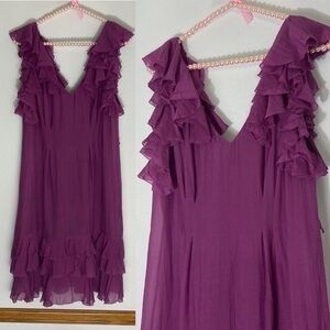 Rebecca Taylor purple silk ruffle dress size 8